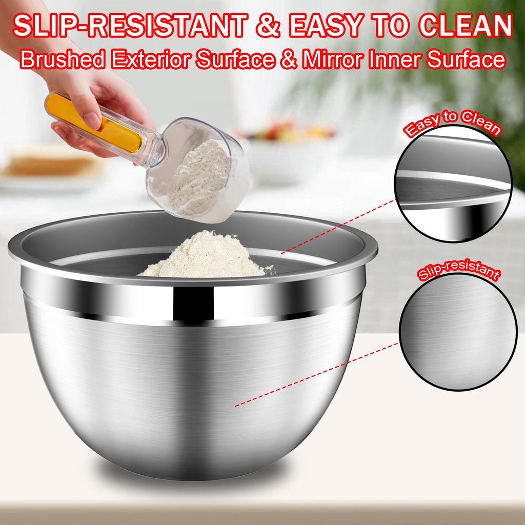 DUTZUN Mixing Bowls with Strainer, Mixing Bowl with Lids Set, Stainless Steel Mixing Bowls, Kitchen Gadgets 2025 Salad Bowls with Strainer for Mixing & Preping & Baking, Multicolor