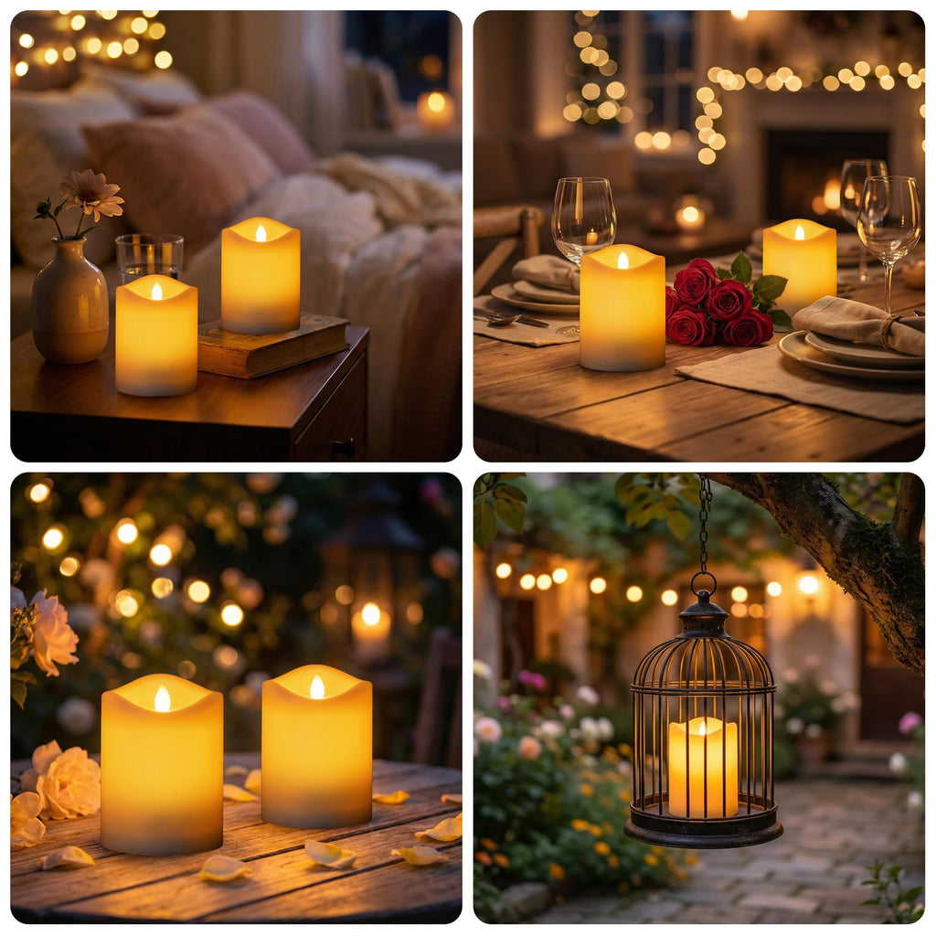 Solar Candles Outdoor Waterproof,Flameless Pillar IP65 Waterproof White Fake Candle,Dusk to Dawn,Solar Powered LED Candles for Patio Yard Table Deck Window Outdoor Lantern Decor,3"x4", Set of 2
