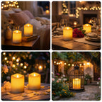 Solar Candles Outdoor Waterproof,Flameless Pillar IP65 Waterproof White Fake Candle,Dusk to Dawn,Solar Powered LED Candles for Patio Yard Table Deck Window Outdoor Lantern Decor,3"x4", Set of 2