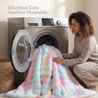 Smoofy Faux Rabbit Fur Throw for Couch - Rainbow Bubble Blanket 50"x60"