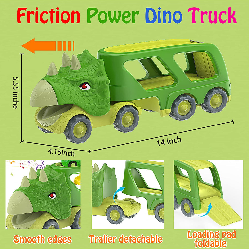 Veslier Dinosaur Car Toys for2 3 4 5 Years Old Boys, Friction Power Carrier Truck with 4 Pack Small Pull Back Dino Car, Christmas Birthday Gift for 3+ Boy Girl Kids Toddlers