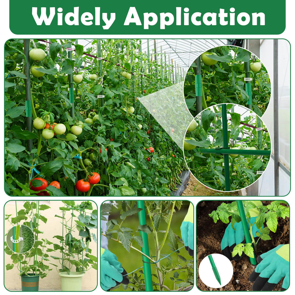 Cludoo 232PCS Garden Stakes Set with 70 Sets Fiberglass Plant Stakes Sticks Supports and Accessories, DIY 4ft 5ft 6ft 7ft Tomato Stakes for Tomato,Vegetables, Pepper, Fences Indoor Outdoor Plants