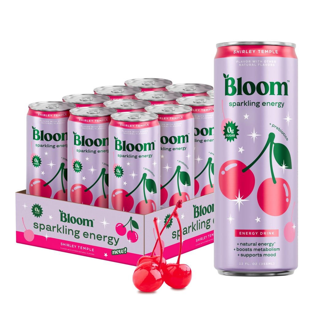 Bloom Nutrition Zero Sugar Energy Drink, Shirley Temple, 12oz 12pk