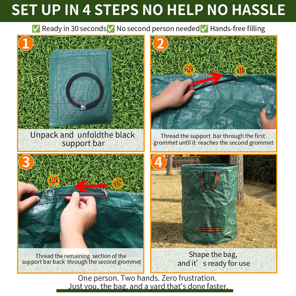 Maziloxe 3Pack 72Gal Tear-Resistant Reusable Yard Waste Bags with Gloves