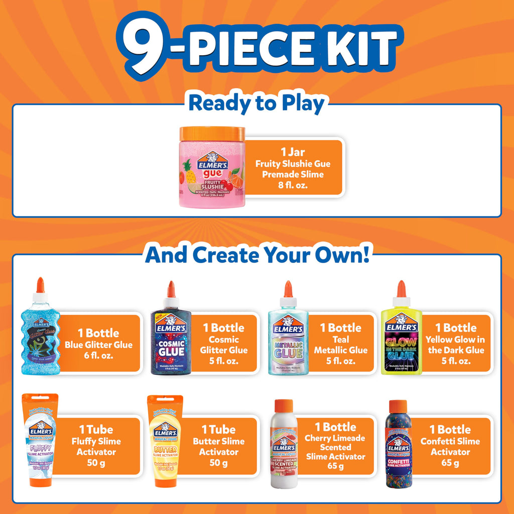 Elmer’s All-Star Slime Kit, Includes Liquid Glue Activator and Premade Slime, 9 Count - Perfect for Birthday Parties, Gift Idea, Kids Activity
