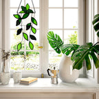 Handcrafted Real Stained Glass Window Hanging Green Plant Window Suncatcher