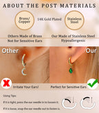 6 Pairs Emerald Green 14K Gold Plated Hoop Stud Earrings Stacks for Women