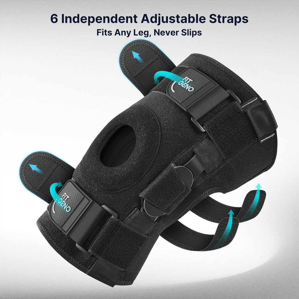 Fit Geno Hinged Knee Brace for Meniscus Tear: Adjustable Support for Knee Pain w/Built-in Side Stabilizers & Removable Metal Hinges for ACL MCL Injury or Surgery Recovery - Men and Women