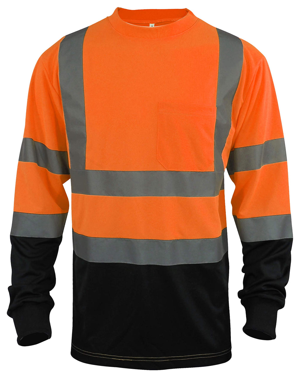 L&M Hi Vis Class 3 T Shirt Reflective Safety Lime Orange Short Long Sleeve HIGH Visibility, Black Bottom (Orange_L, Large)