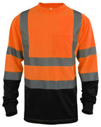 L&M Hi Vis Class 3 T Shirt Reflective Safety Lime Orange Short Long Sleeve HIGH Visibility, Black Bottom (Orange_L, Large)