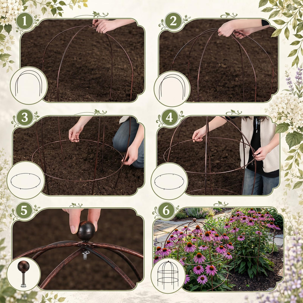 Otoolling 2 Pcs 36 × 28" Bronze Bird Cage Peony Climbing Plant Support Heavy Duty Metal Cage Large Plant Support Outdoor Garden Trellis for Peonies, Baptisia, Sedum & Other Perennials