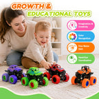 taessv Monster Truck Toys, 4 Pack Friction Powered Toy Cars Push and Go Truck Toys for Toddlers Kids Ages 2-4 3-5 4-7 Best Christmas Birthday Gift Party Favors for Boys and Girls 2 3 4 5 6 7 Year Old