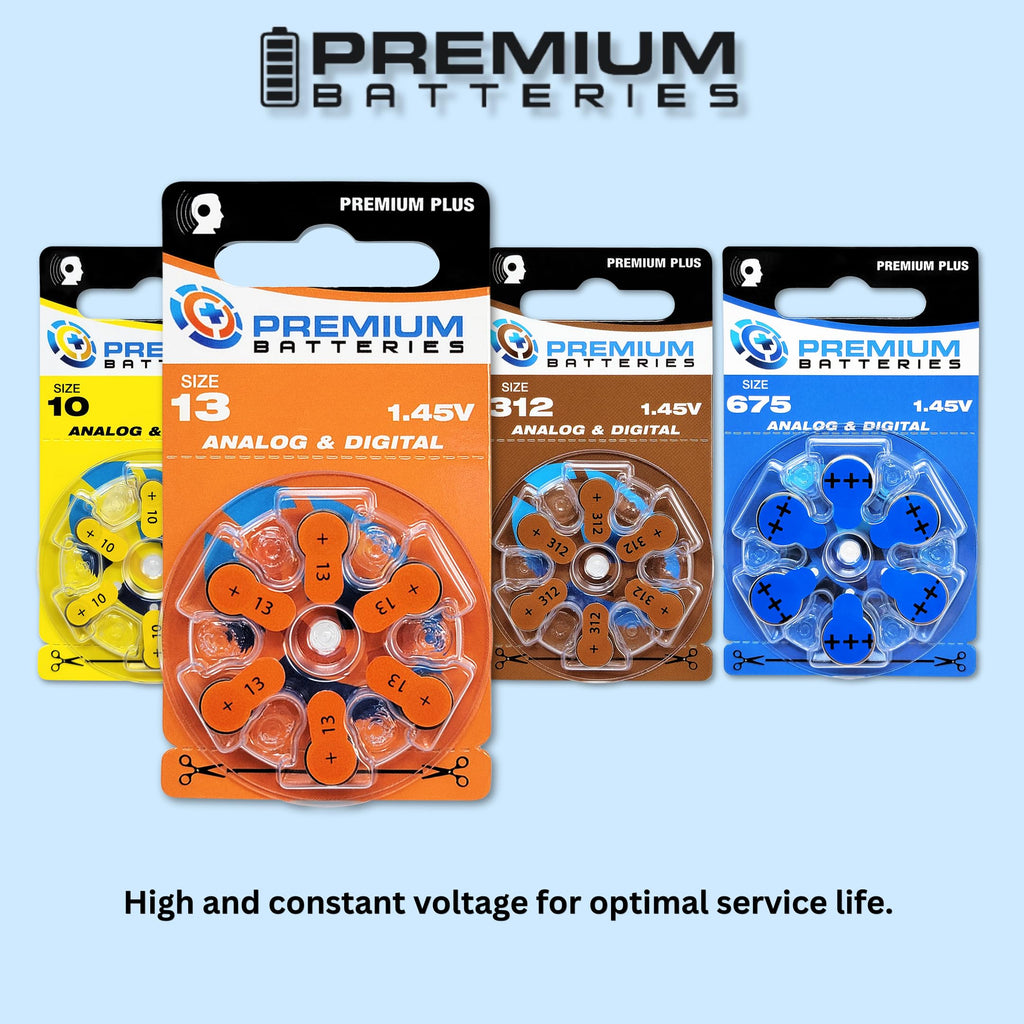 Premium Plus Size 13 PR48 Hearing Aid Batteries Orange Tab (60 Batteries)