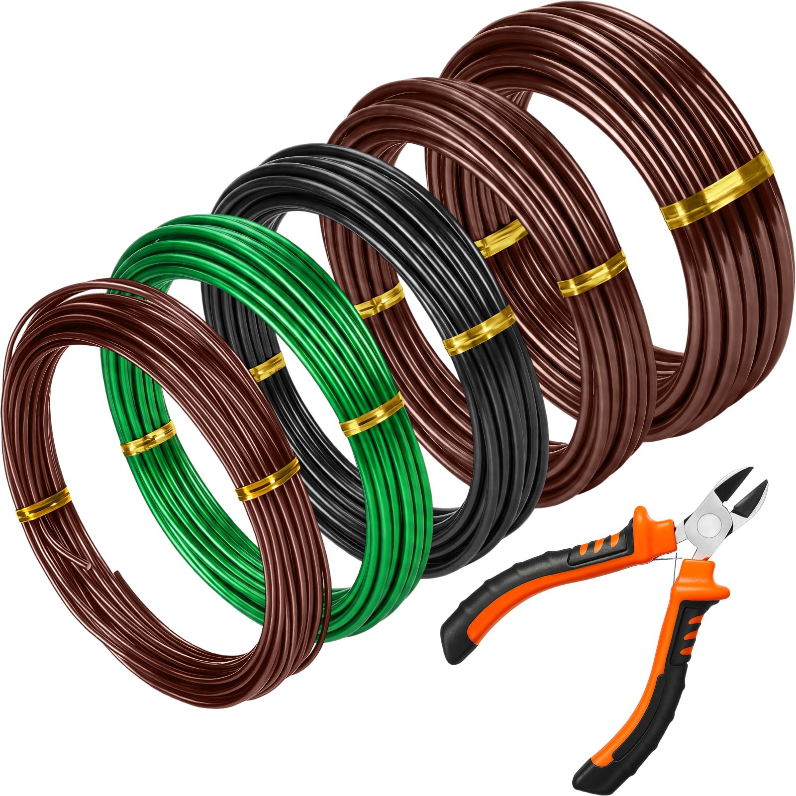 Mudder 5 Roll Aluminum Bonsai Training Wire Tree 2/2.5/3/4/6mm 42 Feet Total with Bonsai Wire Cutter Anodized Training for Holding Branches Small Trunks(Colorful)