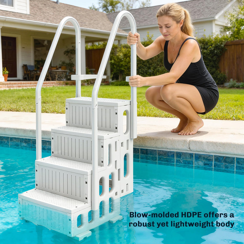 Outsunny 4-Step Swimming Pool Ladder, HDPE with Dual Handrails and Non-Slip Steps for Above Ground Pools, Entry/Exit Ladder, Fits 46.1" - 57.9" High Walls, 396 lbs. Load Capacity White