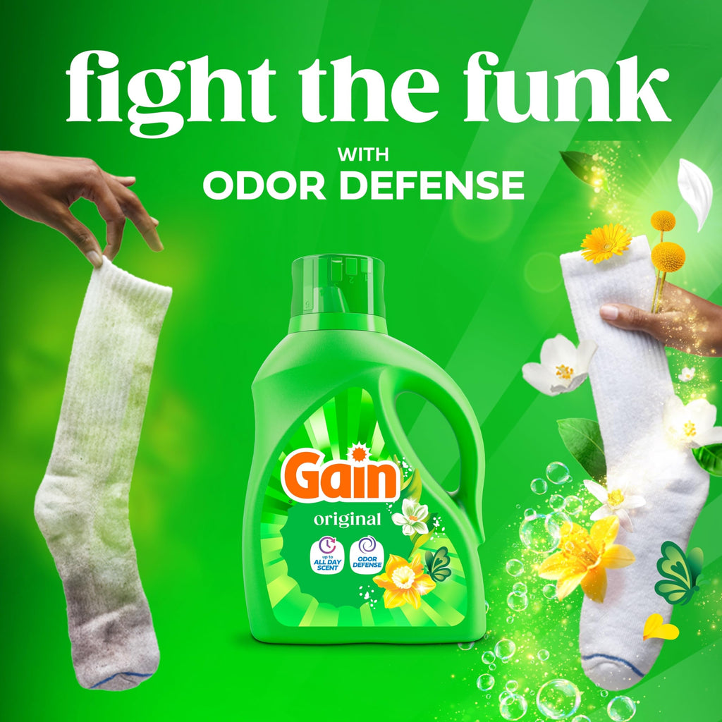 Gain Liquid Laundry Detergent, Now with Odor Defense, Original Scent, 81 fl oz, 61 Loads (Packaging May Vary)