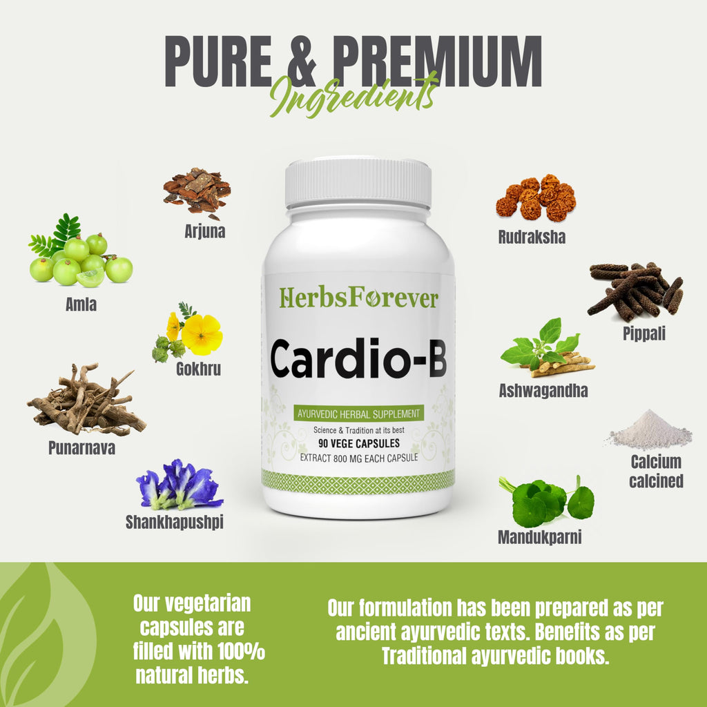 Herbsforever Cardio-B Ayurvedic Herbal Supplement 90 Vege Capsules 800 Mg Each