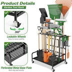 Garden Tool Organizer Rack with Wheels Up to 39 Tools, Heavy-Duty Steel Yard Tool Organizer for Garage Storage with 12 Hooks, Broom Holder & Garden Tool Rack for Shed, Patio, Outdoor Use, Black