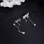 SLUYNZ 925 Sterling Silver Dainty CZ Flowers Wrap Earrings Dangle Chain for Women Elegant Bridal Wedding Earrings Engagement Drop (A-Silver)