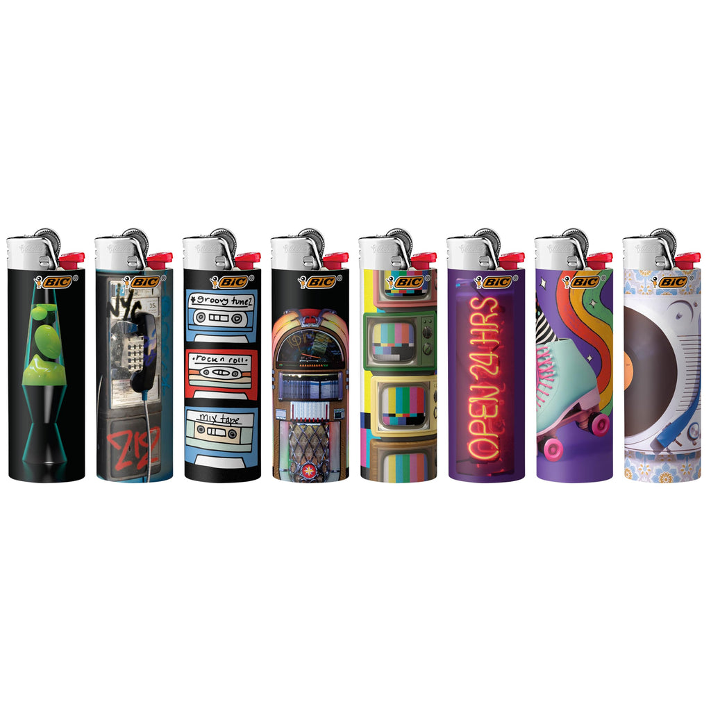 BIC Maxi Pocket Lighter, Special Edition Nostalgia Collection, Assorted Unique Lighter Designs, 8 Count Pack of Lighters