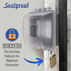 Sealproof 2-Gang Weatherproof Lockable In Use Electrical Power Outlet Cover, Two Gang, UL Extra Duty Compliant, 45-in1, Plastic Clear Frost
