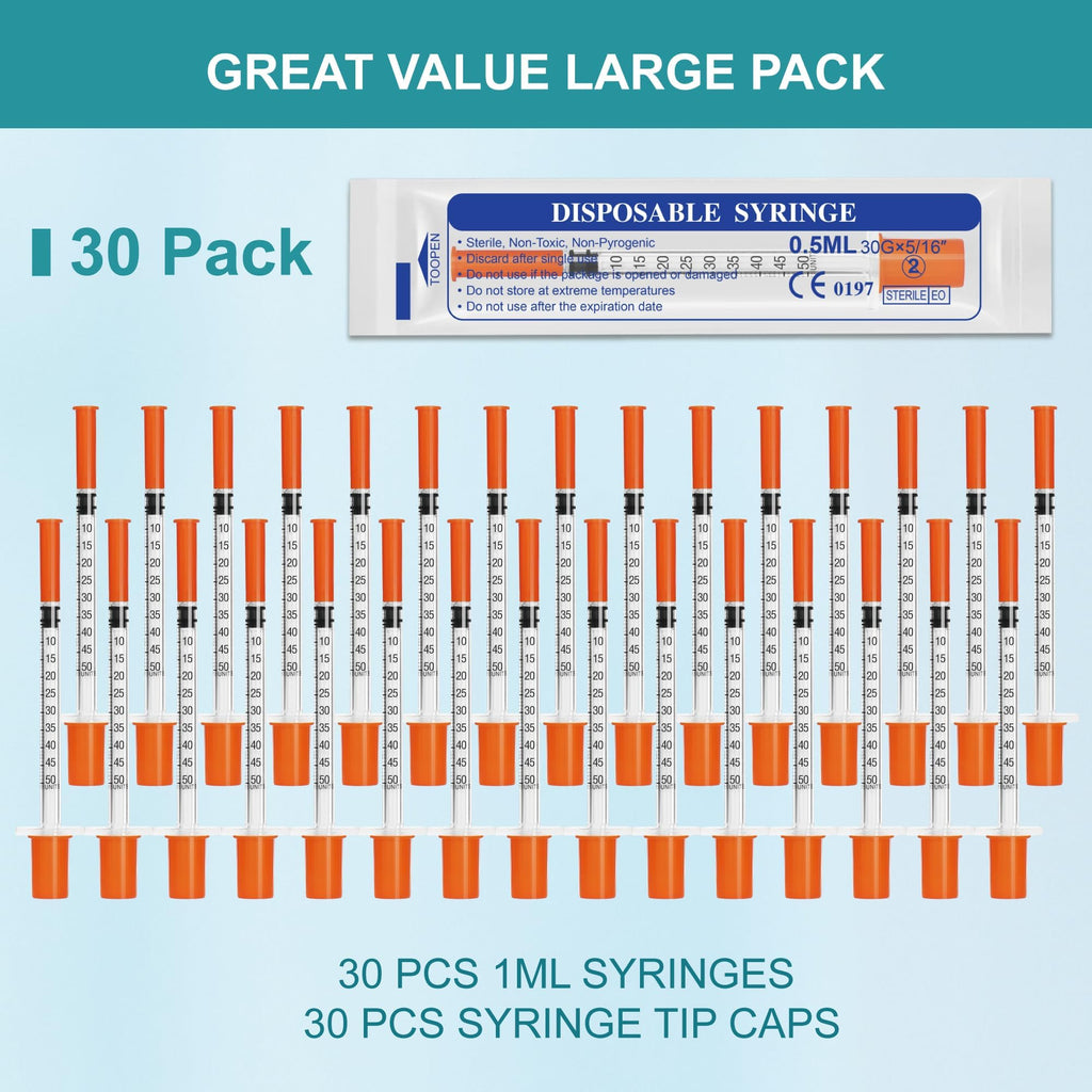 U-100 0.5ml syringes with 30G needle - 30 gauge 5/16 inch syringe