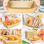 MotBach 125 Pack 5LB Extra Large Paper Food Boats Trays Disposable Paper Boat Plate Containers, Kraft Food Serving Tray Boat Basket Bowl for Snack Popcorn Burger Sandwich Taco BBQ Fries Dessert Nacho