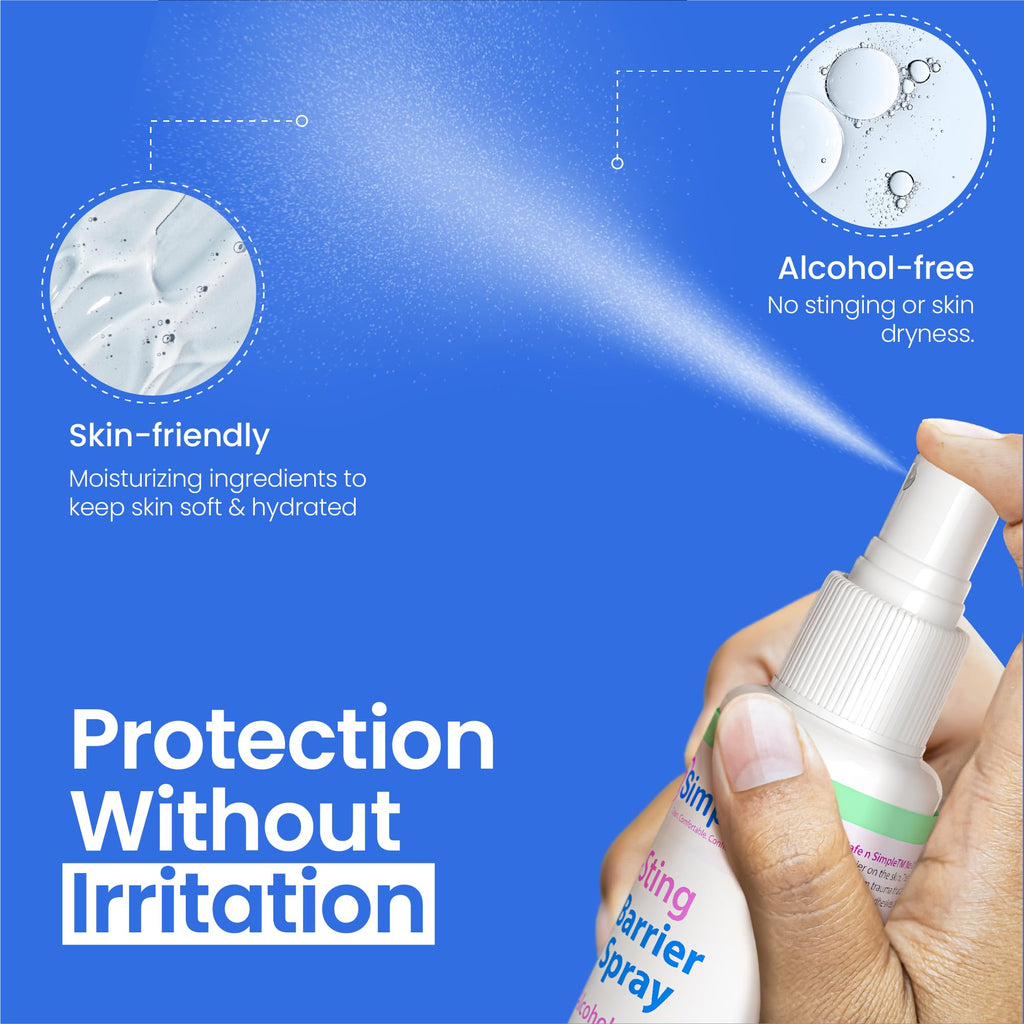 Safe n' Simple Skin Barrier Spray No-Sting - 2oz Bottle - Alcohol-Free Skin Prep Spray, Odor-Free Barrier Film for Ostomy Care, Stoma Skin Protection, Adhesive Prep for Medical Tapes and Dressings
