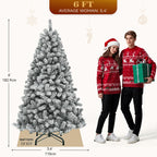 YITAHOME Prelit Snow Flocked Artificial Full Christmas Tree 6ft with Remote Control, Christmas Pine Tree with 11 Light-Modes, 1000 Branch Tips, Foldable Base for Home, Party Decoration
