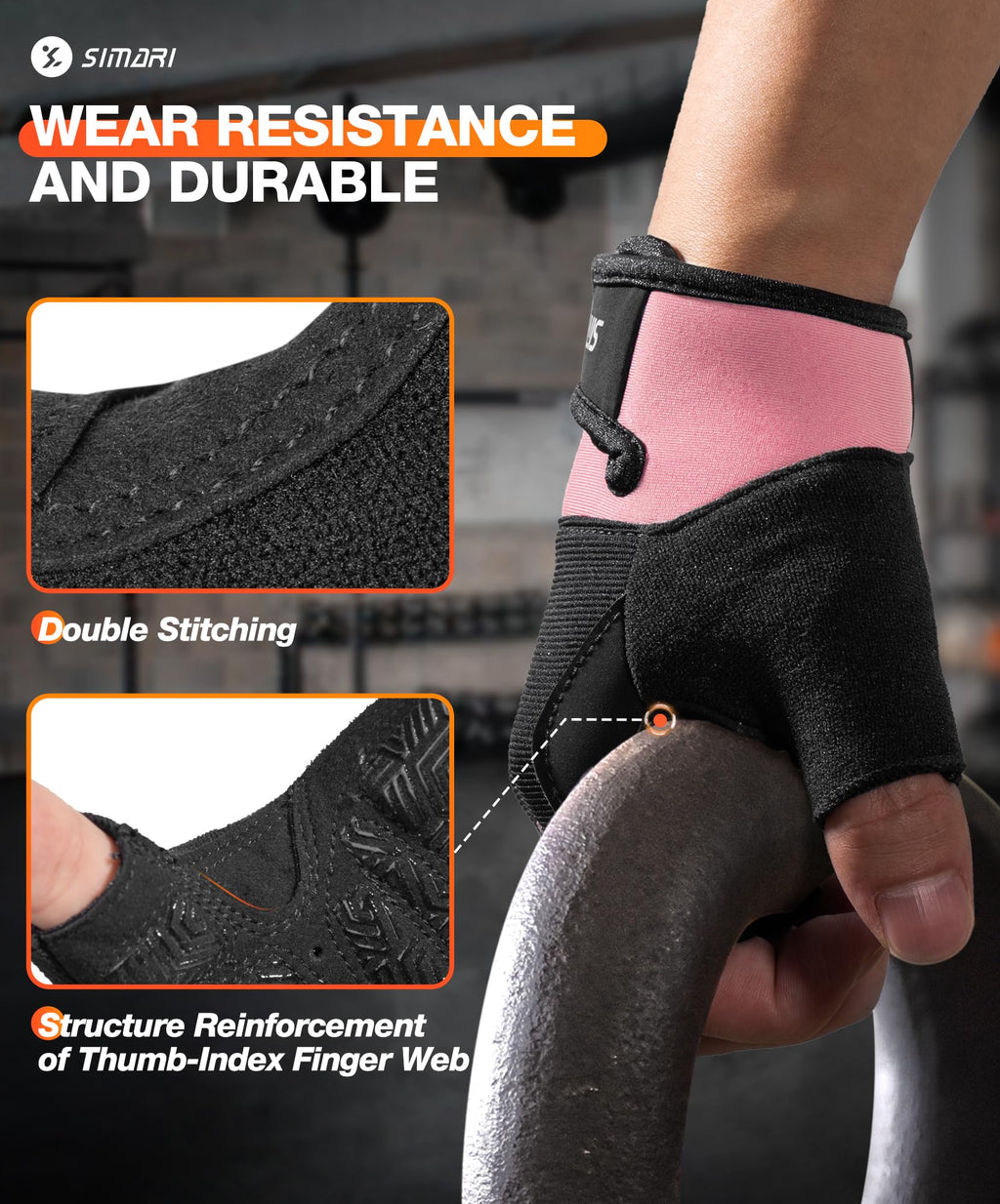 SIMARI Breathable Workout Gloves for Men & Women, Weight Lifting Gloves with Padded, Grip, Full Palm Protection, Gift for Gym Exercise, Cycling, Weightlifting Training, Fitness, Pink, Size S