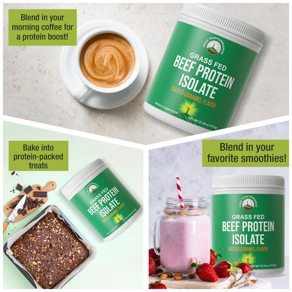 Grass Fed Beef Protein Powder - Lactose Free Great Tasting Beef Protein Isolate. Complete Animal Based Non Dairy Paleo Carnivore Supplement for Prime Muscle Building. No Whey. Salted Caramel Flavor