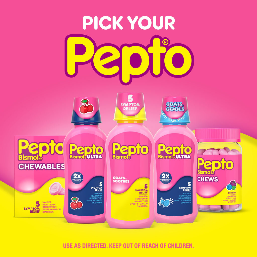 Pepto Bismol Liquicaps, Upset Stomach Relief, Nausea Relief, Heartburn Relief, Indigestion Relief, Anti Diarrhea Medication for Adults - 5 Symptom Fast Relief, No Flavor, 48 ct