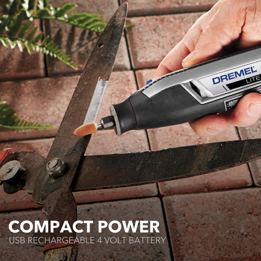 Dremel Lite 7760 N/10 4V Li-Ion Cordless Rotary Tool, Variable Speed Multi-Purpose Kit, USB Charging, Easy Accessory Changes - Perfect For Light-Duty DIY & Crafting, Sanding, Engraving and Polishing
