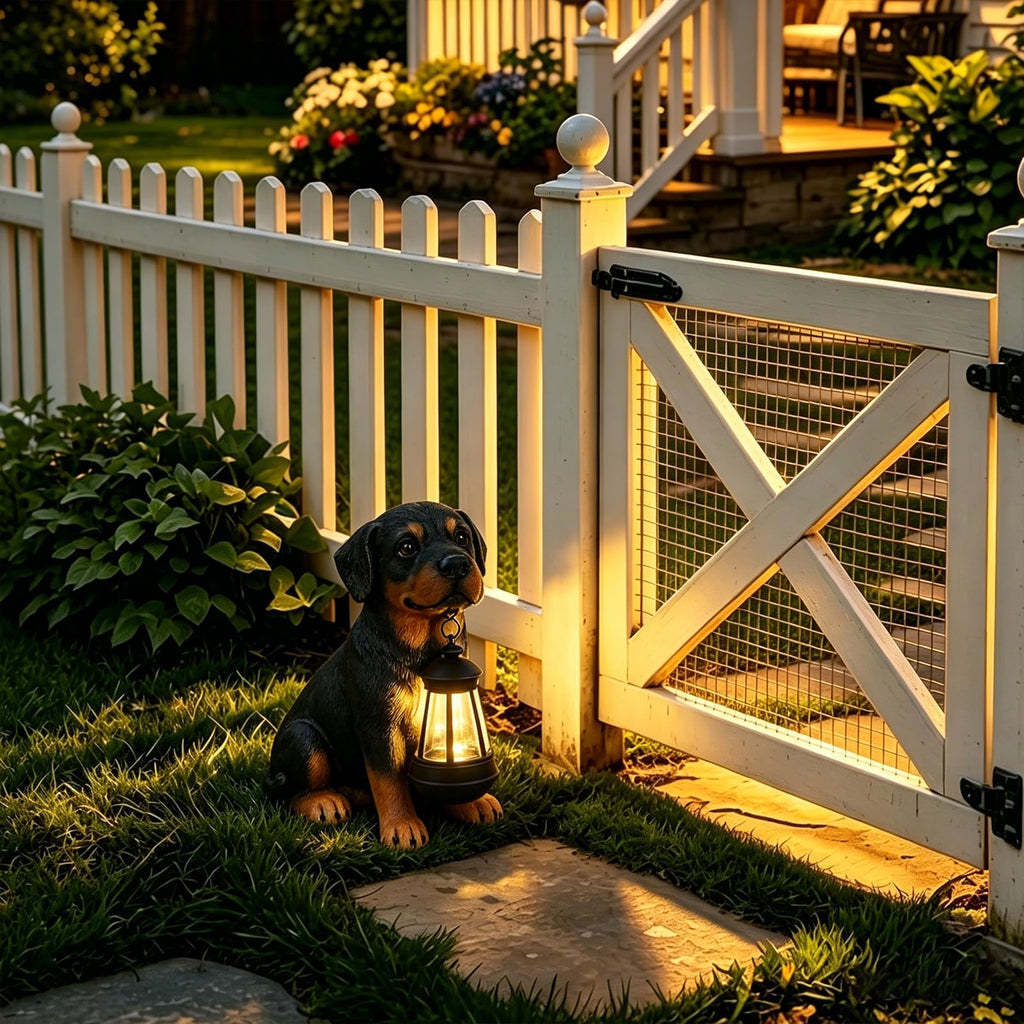 Dog Garden Statue, Rottweiler Solar Statue Holding Lantern,Rottweiler Gifts