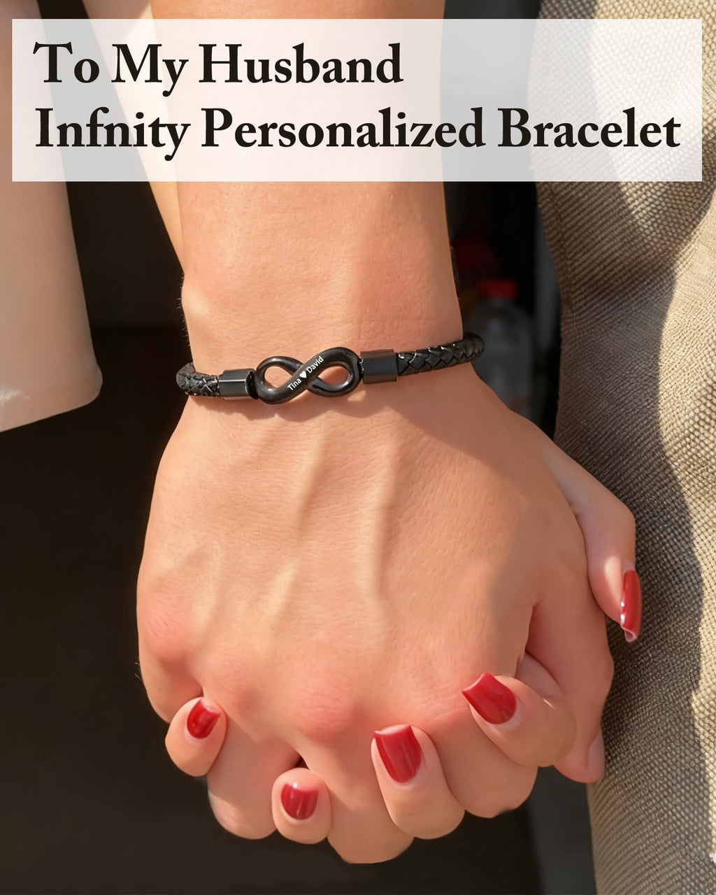 ziella To My Husband Bracelet,Dual Name Infinity Leather Bracelet,Personalized Custom Name Stainless Steel Bracelet Holiday Birthday for Him (9inch, 9inch)