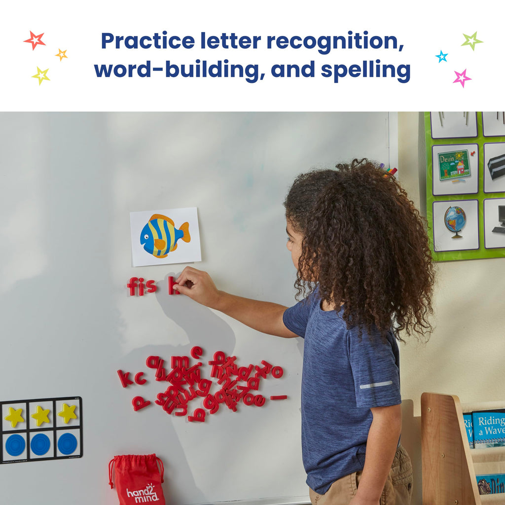 hand2mind Rainbow Lowercase Magnetic Letters, Plastic Magnetic Letters for Classroom, Alphabet Letters for Kids, Letter Recognition for Kindergarten, Word Building Letter Magnets for Kids (Set of 6)