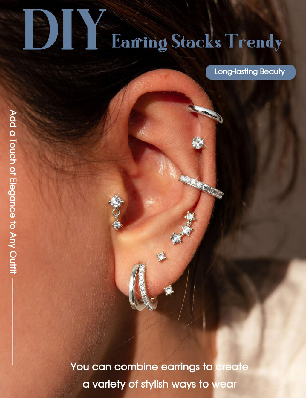 ADRAMATA Hypoallergenic Silver Earrings Stack for Women - 7Pairs Surgical Steel Small Huggie Hoop Stud Earrings Set Cartilage Jewelry Trendy Christmas Gifts Stylish