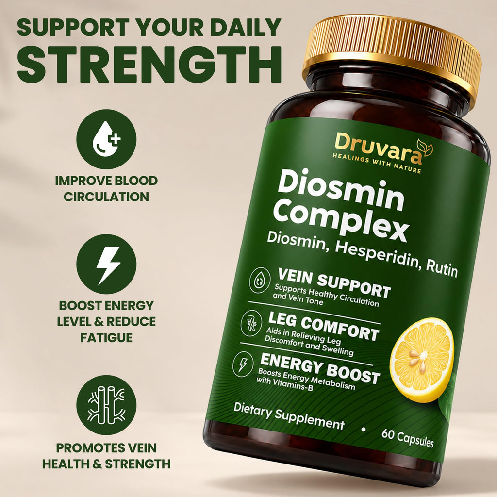 Druvara Diosmin Hesperidin with Rutin & B Vitamins | Vein Support Supplement for Leg Comfort, Healthy Circulation, Vein Strength & Improved Mobility - 60 Capsules