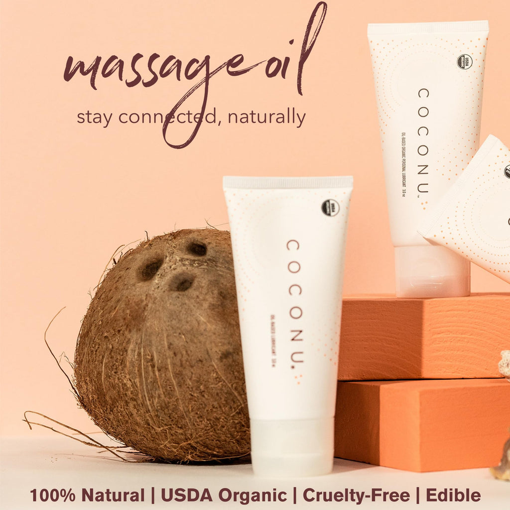 Coconu Organic Coconut Massage Oil for Couples - Edible Body Oil Safe for Sensitive Skin | Date Night Massage | Unscented | USDA Certified Organic | Made in USA | 3 oz