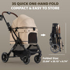 Kicari All-Terrain Dog Stroller for Small to Medium Dogs, Pet Stroller for Dogs & Cats Outdoor Walks, One-Hand Easy Fold, Double-Layer Anti-UV & Waterproof Canopy & Breathable Mesh, Vanilla Beige
