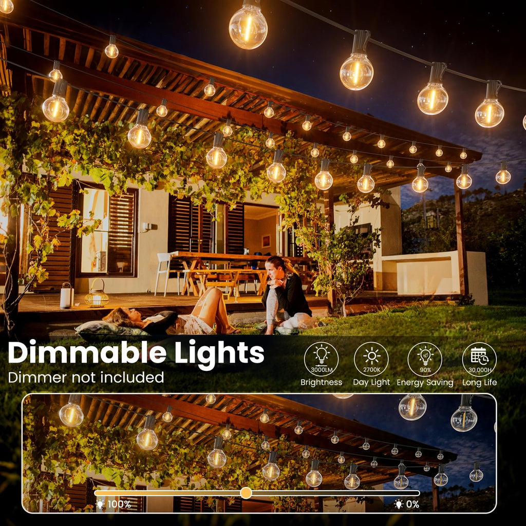 RTTY Outdoor String Lights 50 FT, Patio Light with 26pcs G40 Shatterproof LED Bulbs, Waterproof Hanging Globe Lighting Connectable for Cafe Bistro Backyard Porch Gazebo Balcony Deck Party