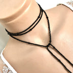 Wrapped Necklace, Black Seed Bead Jewelry, Long Layered Necklace, Tie chokier, Boho Wrapped Choker, Lariat Necklace, Christmas Gift Women