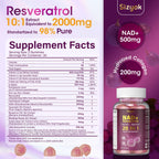 NAD Resveratrol Gummies, NAD supplements for Women with Hydrolyzed Collagen, Grape Seed, and D-Biotin Support Antioxidant Action, Anti-Aging, Cell Regeneration & Energy, Sugar-Free, 60 Gummies, 3 Pack