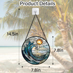 DASTOLL Stained Glass Window Hanging, Blue and White Waves Suncatcher Diamond Glass Panel Landscape Sun Catchers Decor for Birthday for Women, Men, Wife, Aunt, and Mom 7.8 in