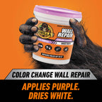Gorilla High Performance Wall Repair Color Change, 16 Ounce Tub, Applies Purple, Dries White – Spackling & Primer in One, Shrink & Crack Resistant