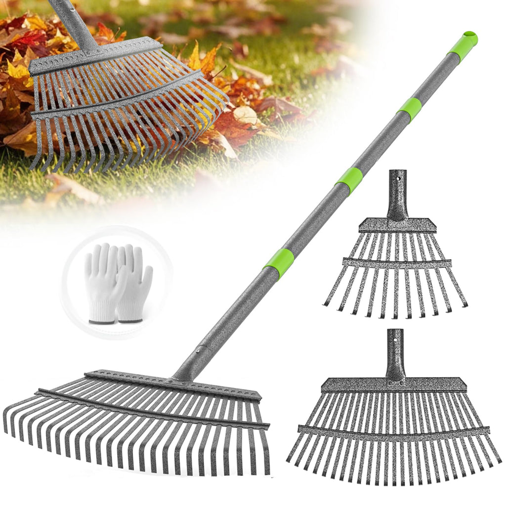 GARDENWORK Leaf Rake for Leaves,36-73" Long Garden Rake with 25&11 Tines