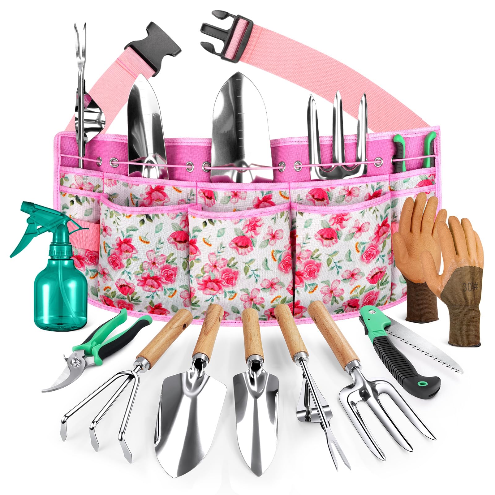 Grenebo Gardening Tools 10-Piece Garden Tool Set, Rust Resistant, Pink