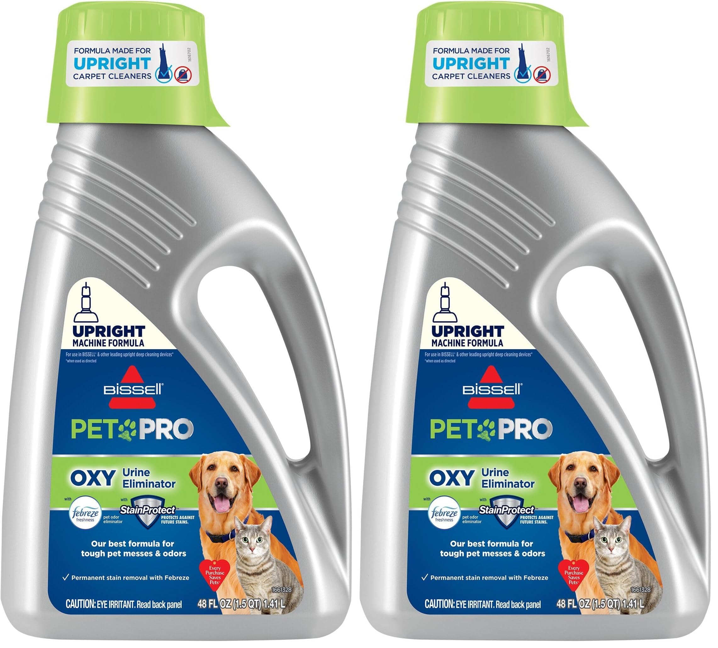Bissell PET PRO OXY Urine Eliminator with Febreze Carpet Deep Clean Solution, StainProtect Technology, leading upright carpet cleaners, 48oz, Our best formula for pet messes & odors, (Pack of 2)