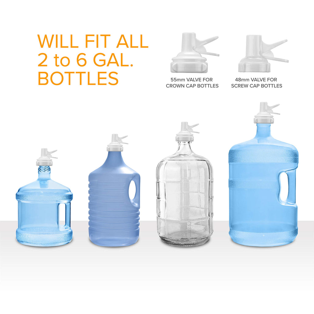 Brio Stainless Steel 3-5 Gallon Water Jug Stand and 2 Dispenser Valves, Non Slip Stand with BPA Free Fast Flow Water Spout Fits Both 48mm and 55mm Bottles 2 CAPS Included (White), 12 inches