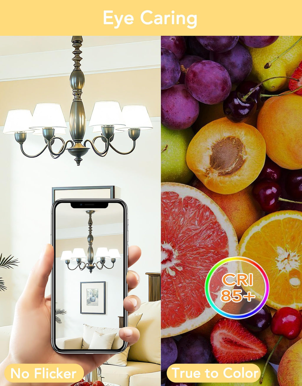 PARTPHONER E12 LED Bulbs 60W Equivalent, E12 Small Base Candelabra Ceiling Fan Bulbs 6W 620LM, A15 Globe Bulb 85+ CRI Non-dimmable 3000K Warm White, 6 Pack